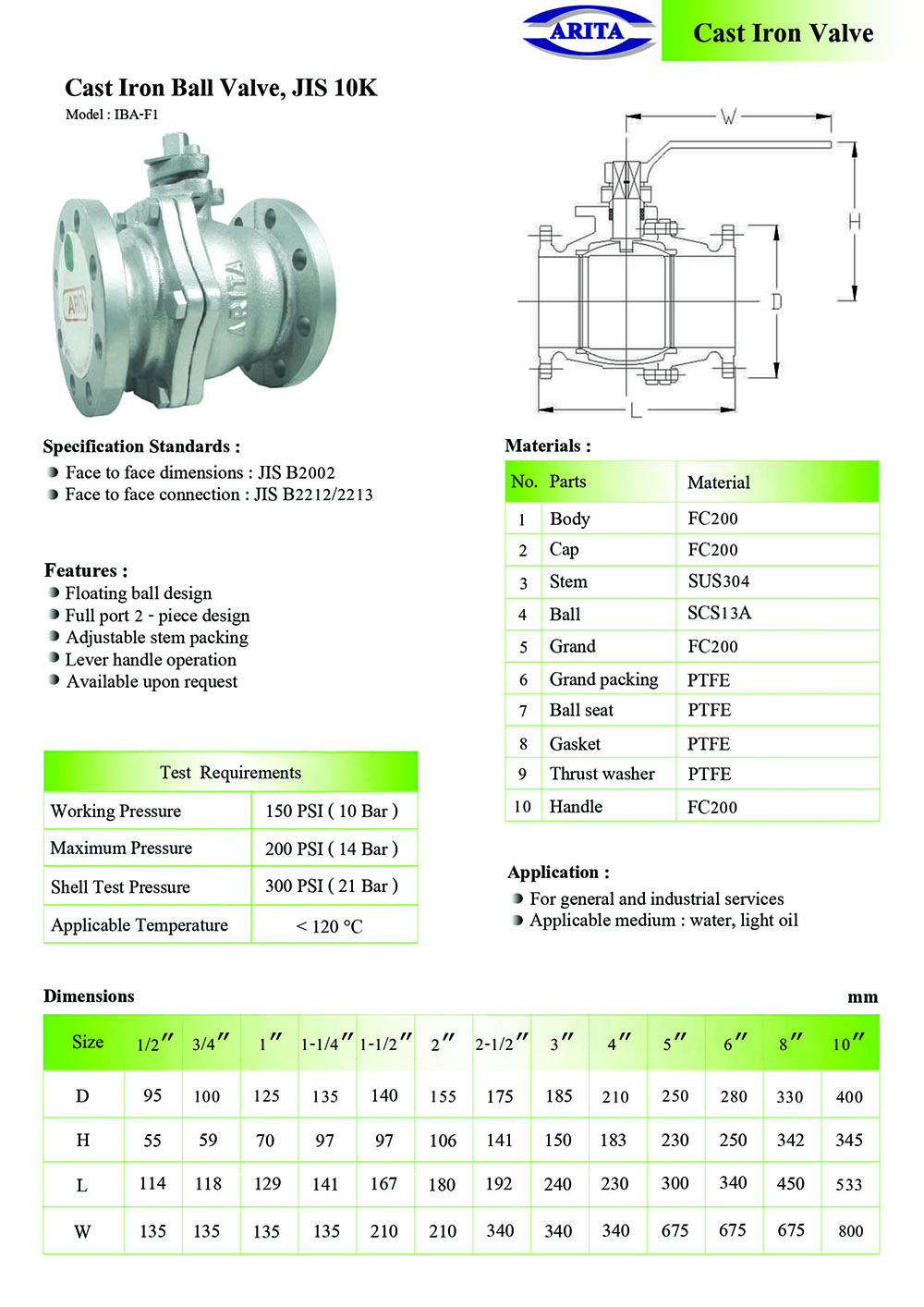 ARITA Cast Iron Ball Valve, JIS 10K (Old Model) | unimechthailand.com